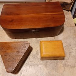 Trio Of Vintage Finger Joint Wooden Boxes