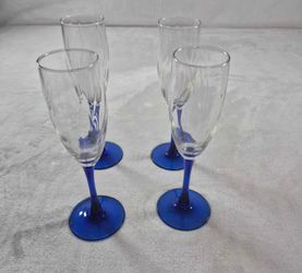Vintage Cobalt Blue Champagne Flutes (Set of 4)