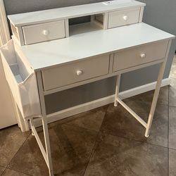 (NEW) 32” Wide White Desk w/ 4 drawers