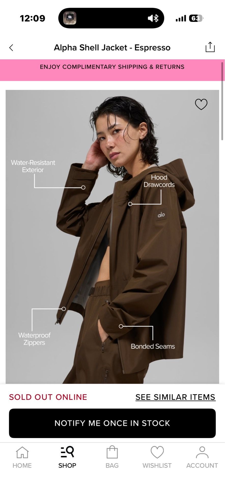 Alo Alpha Shell Jacket size: small