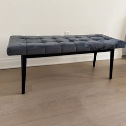 Modern Blue Slate Tufted Upholstered Bench – Excellent Condition