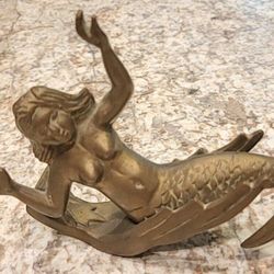Vintage Brass Mermaid Riding Wave