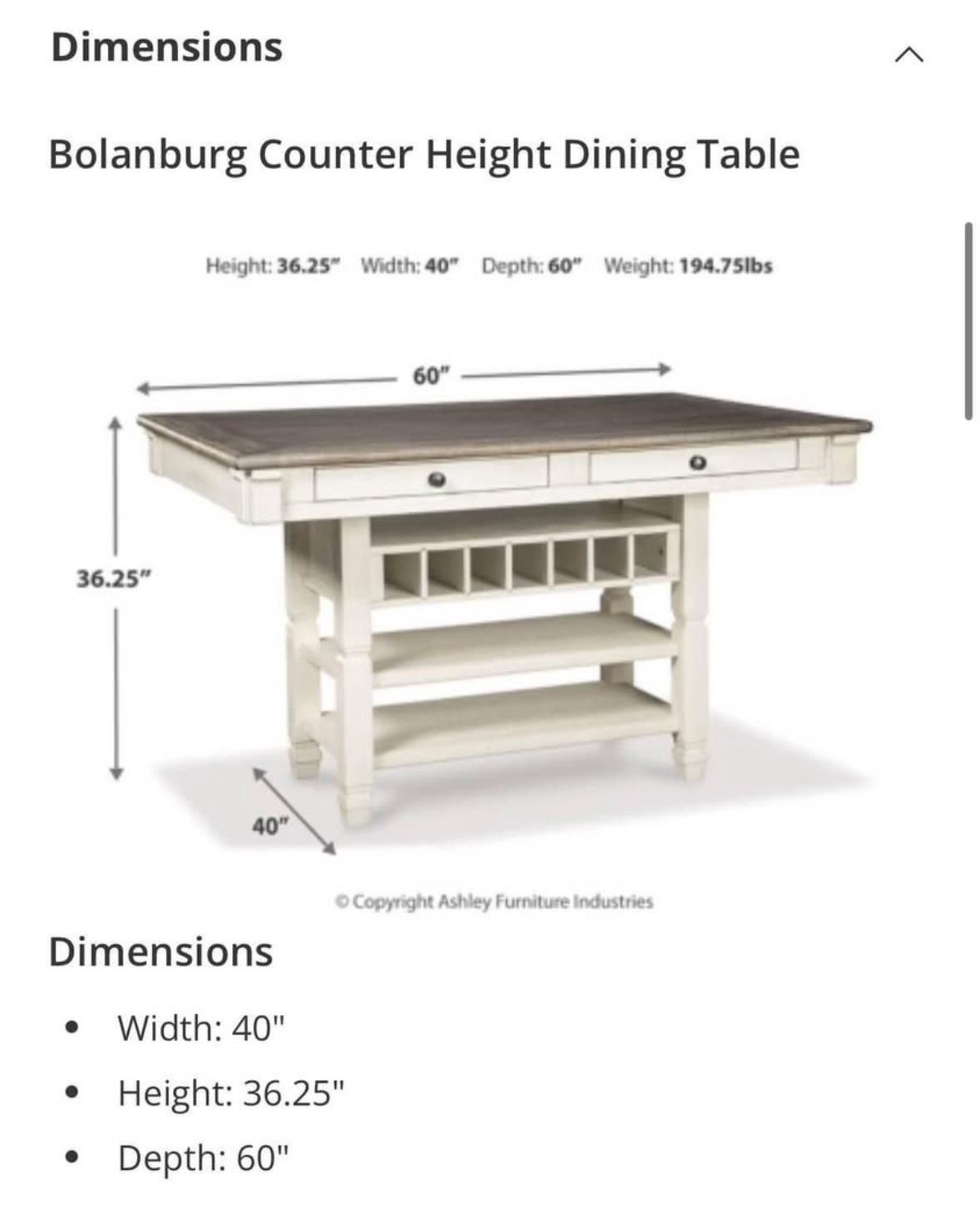 Bolanburg counter Height Dinning Room Table