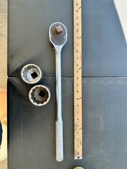 Proto 5649 USA 3/4” Drive Ratchet w/ 2” & 1-7/8” 12 Point CR-MO Japan Sockets Heavy Duty