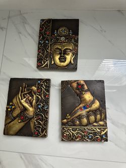 Buddha Jeweled Art Work 3 Tiles Decor