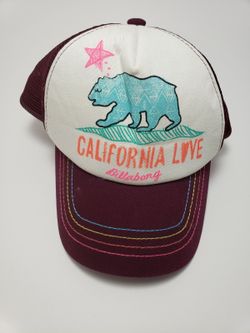Billabong PITSTOP Burgundy Pink California Love & Bear Graphic Trucker Hat