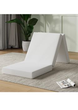 Foldable Mattress Topper, Single Size Comfort Foam Trifold Mattress with Cloud Design Cover, 4 Inch Folding Mattress for Back Pain Relief, Suitable fo