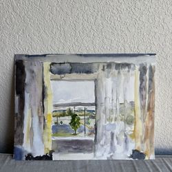 Abstract Window View Watercolor
