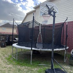 Trampoline and Basketball Hoop