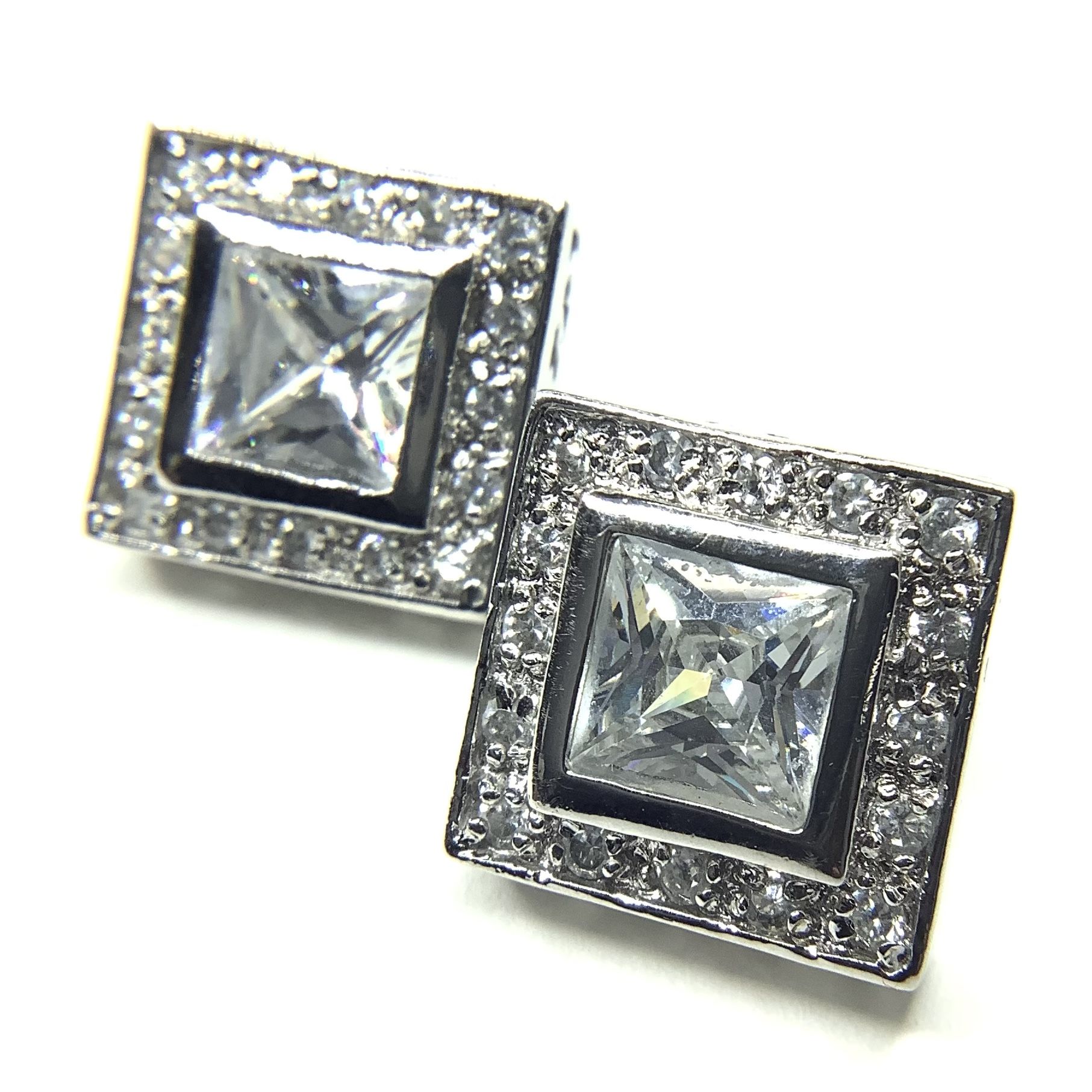 Sterling Silver Cubic Zirconia Halo Princess Cut Earrings