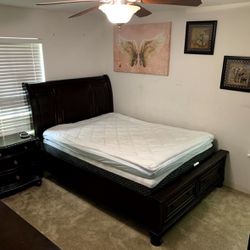 Queen Sleigh Platform Bed Frame w/ Two Drawers 