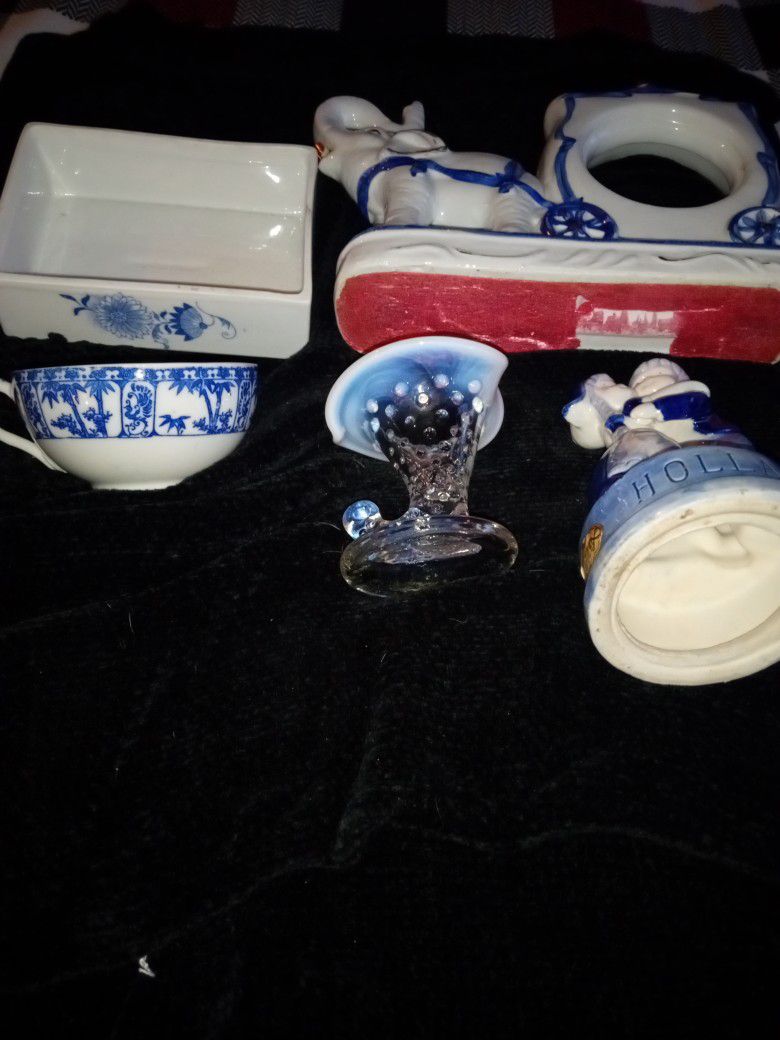 10 Misc Blue Items / Fenton Egg Dish Misc Blue Ceramic Items Plus