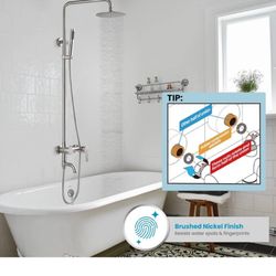 gotonovo Shower System Set with Hand Sprayer and Tub Spout Stainless Steel Matte Black Cylinder Handle 8 Inch Chrome & black& nickel C43