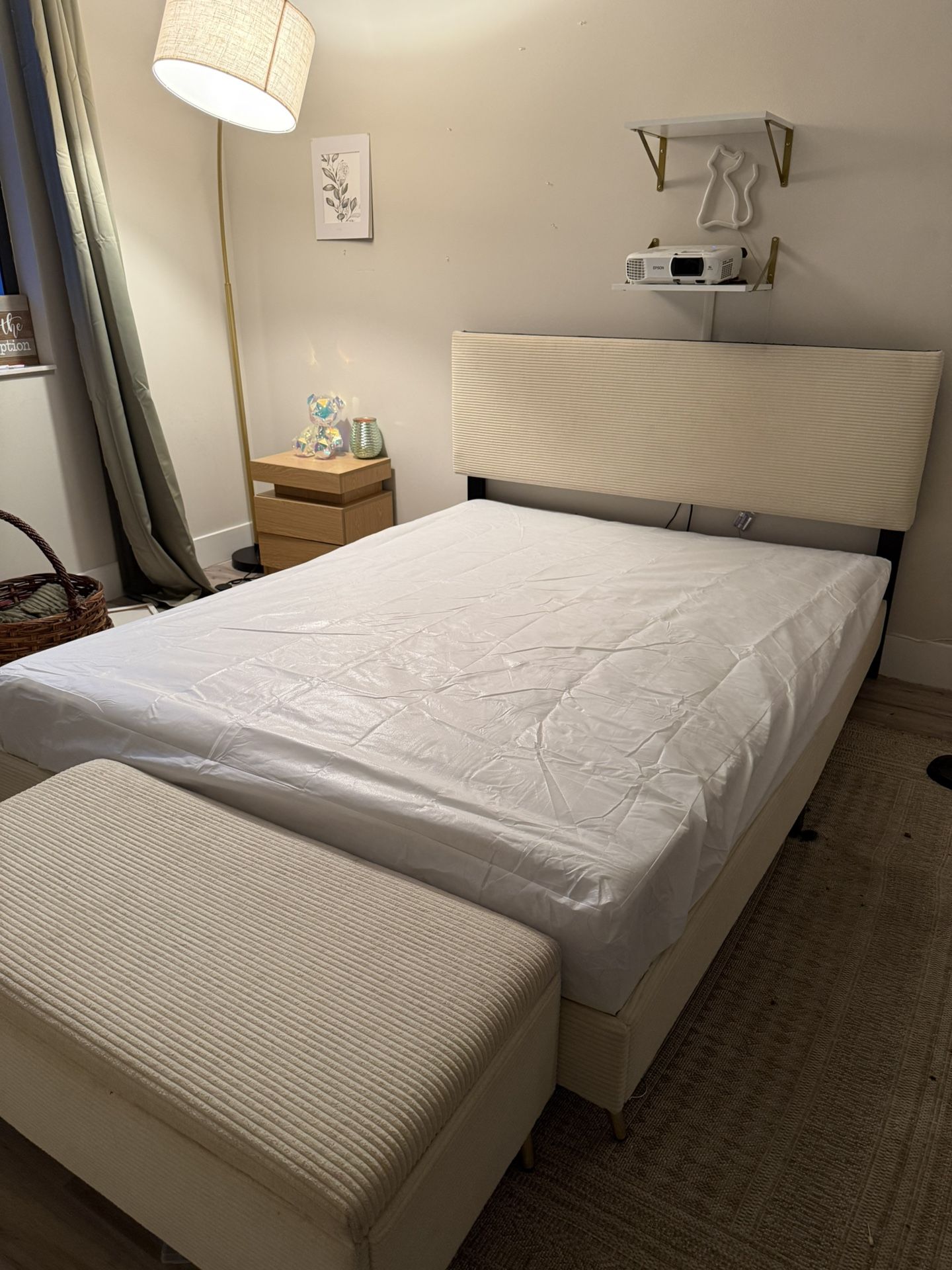 Queen Bed Frame, Mattress, Storage Chest