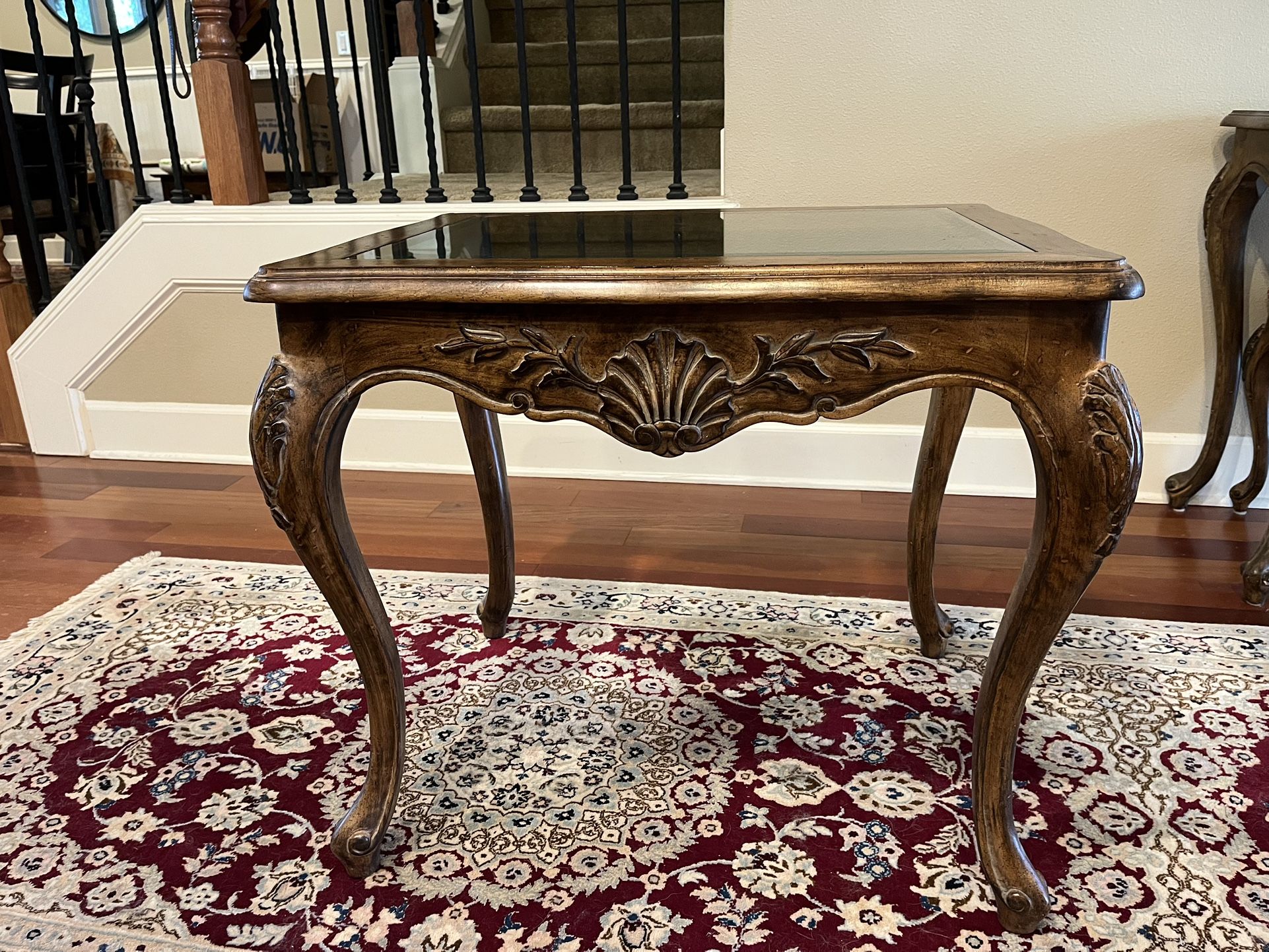 Wood End Table W/ Glass Top