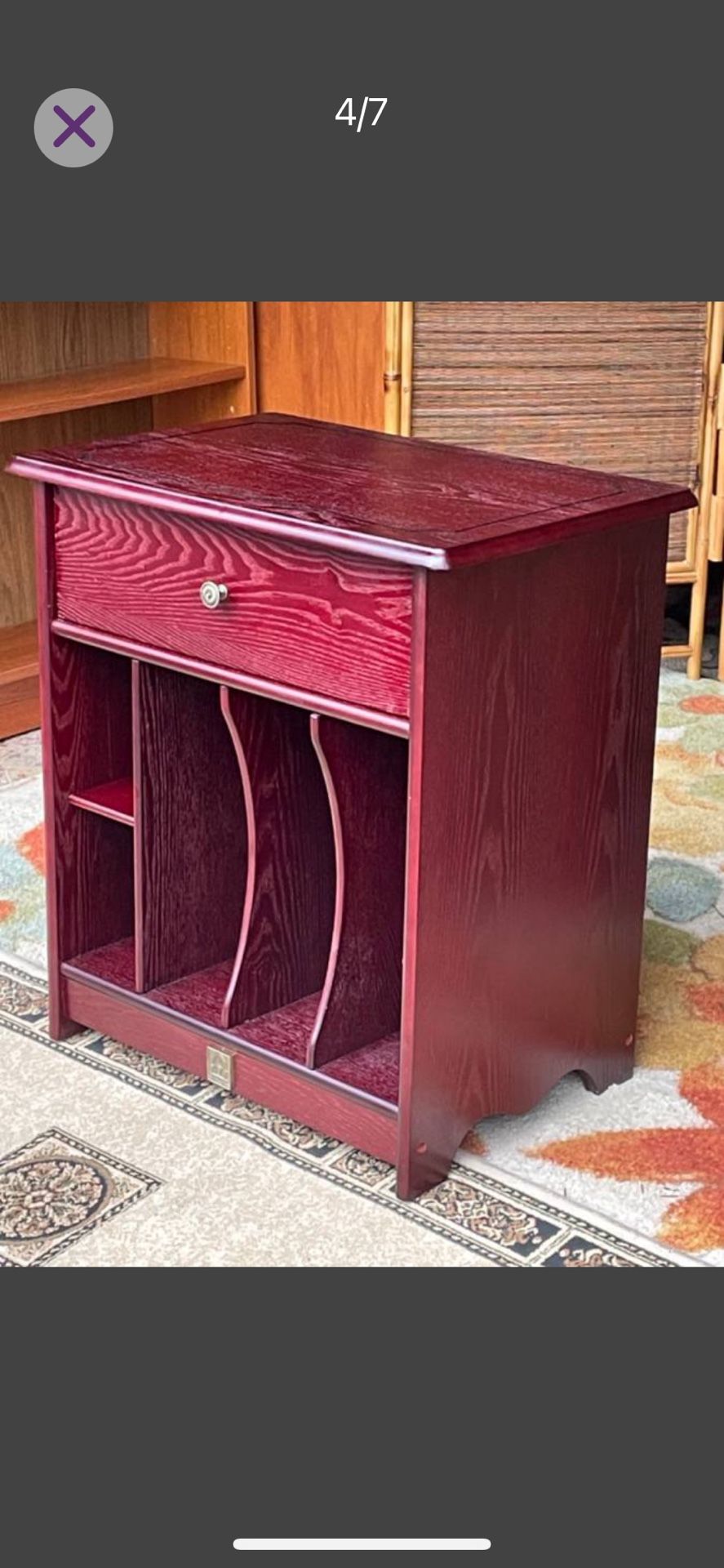 Like New Retro Burgundy Record Storage Cabinet - 25H x 22W x 15D 