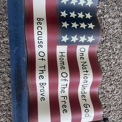 Freestanding Metal American Flag Decor – "One Nation Under God" Tabletop Sign