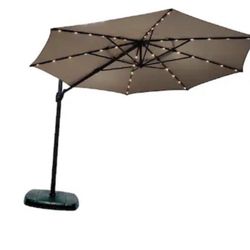 SimplyShade 11-ft Greige Solar Powered Crank Cantilever Patio Umbrella with Base