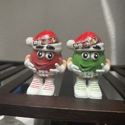 VINTAGE CHRISTMAS "M & M" TOY PLASTIC GREEN & RED & BLUE CANDY HOLDERS SEALED