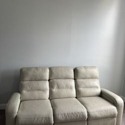 Cream Leather Reclinable Couch