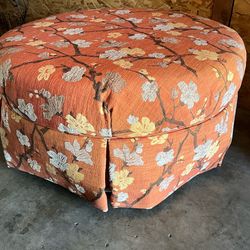 Calico Corners Furniture Round Burnt Orange Ottoman Pouf Cherry Blossom 37"x20"