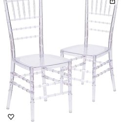 YaocongFurniture Transparent Ice Crystal Chair (2 Pack) Party Event Wedding Chairs,Acrylic Ghost Chairs,Flash Elegance Stacking Chiavari Chair,Clear C