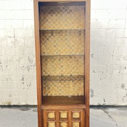 Vintage - Mid Century Brutalist / Mission Etagere 1970’s Oak Cork Smoke Glass