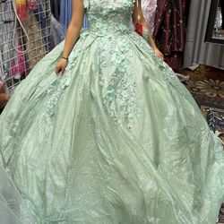 Sage Green Quince Dress With Flowery Corset