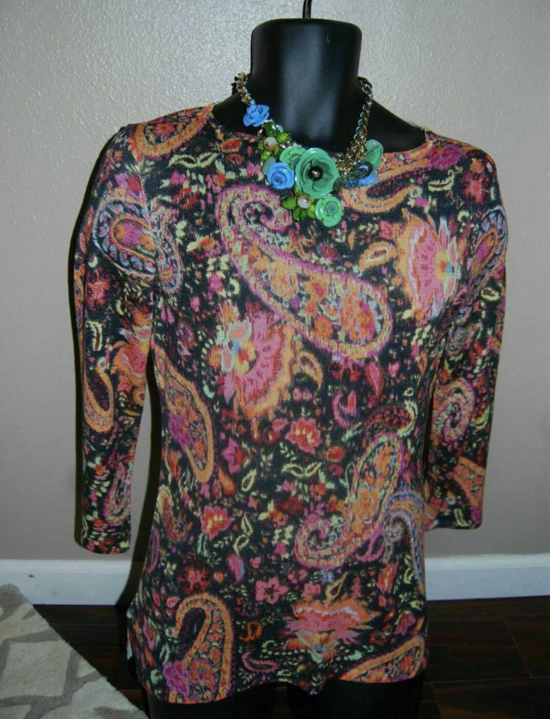 RALPH LAUREN Multi Color Paisley Print Silk Tunic Sweater . Size M