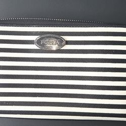 Furla Leather Strips Zip Zippy Accordion Wallet EUC