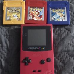 Gameboy Color With Pokémon Red, Blue And Yellow 