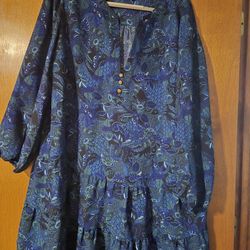 3xl Long Sleeved Time & Tru blue paisley babydoll dress. 