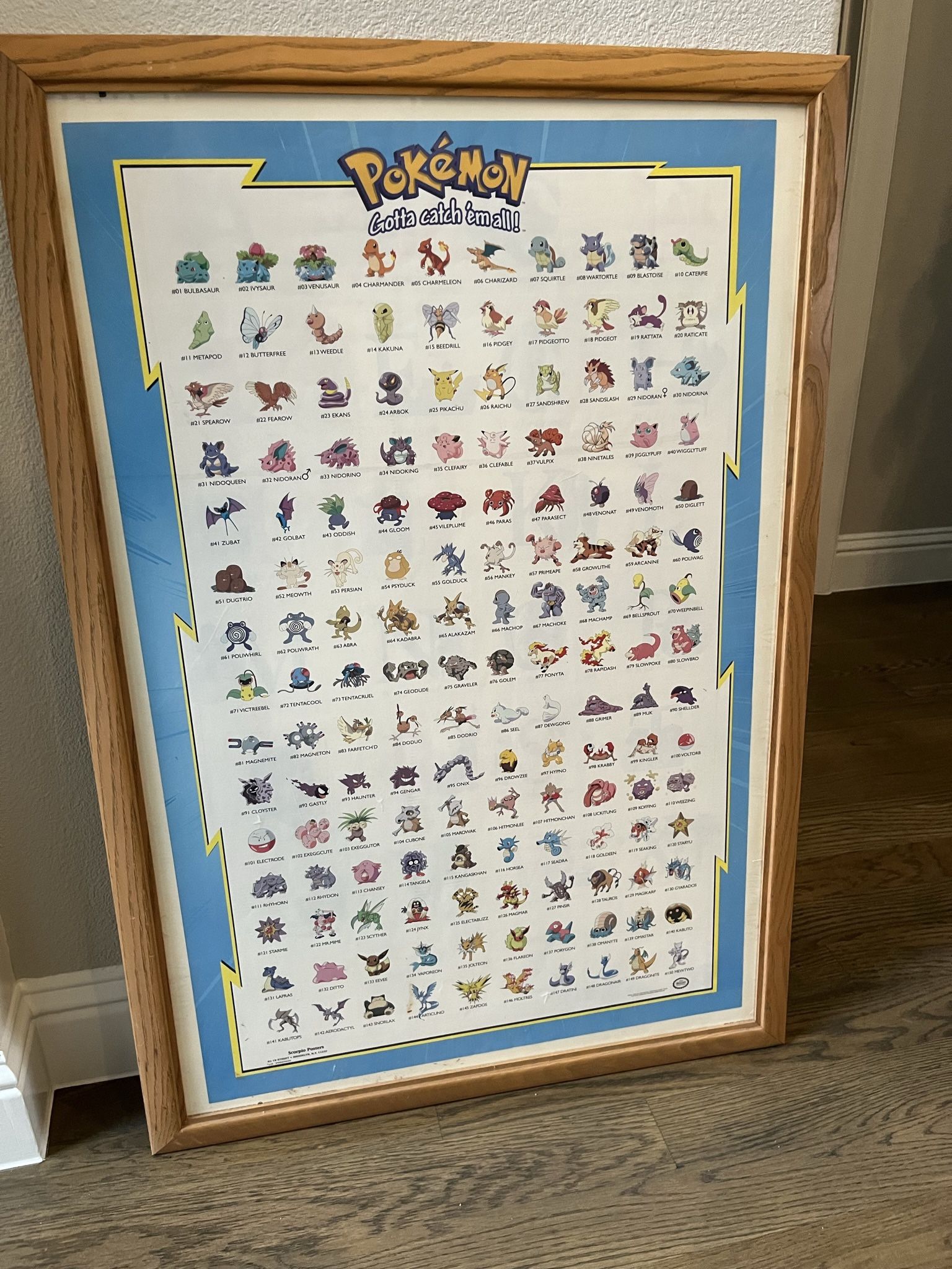 Framed Poster Of Original 150 Pokémon