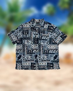 George Men’s Button-Up Shirt XL Blue Black White Geometric Relaxed Short Sleeve