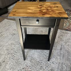 Small Custom Flower Art Design Accent, End Table, Nightstand, black-brown