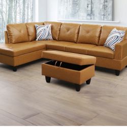 Carmel Leather Sectional Couch And Ottoman
