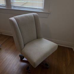Modern Home Office Set – Glass Desk + Upholstered Rolling Chair