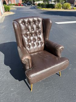 Brown Leather Tufted Wingback Accent Chair
