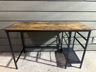 Industrial Wood and Metal Desk with Side Shelf