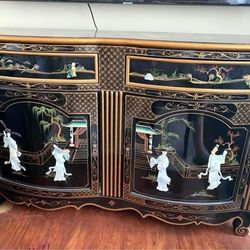 Black Antique Chinoiserie buffet cabinet Armoire 