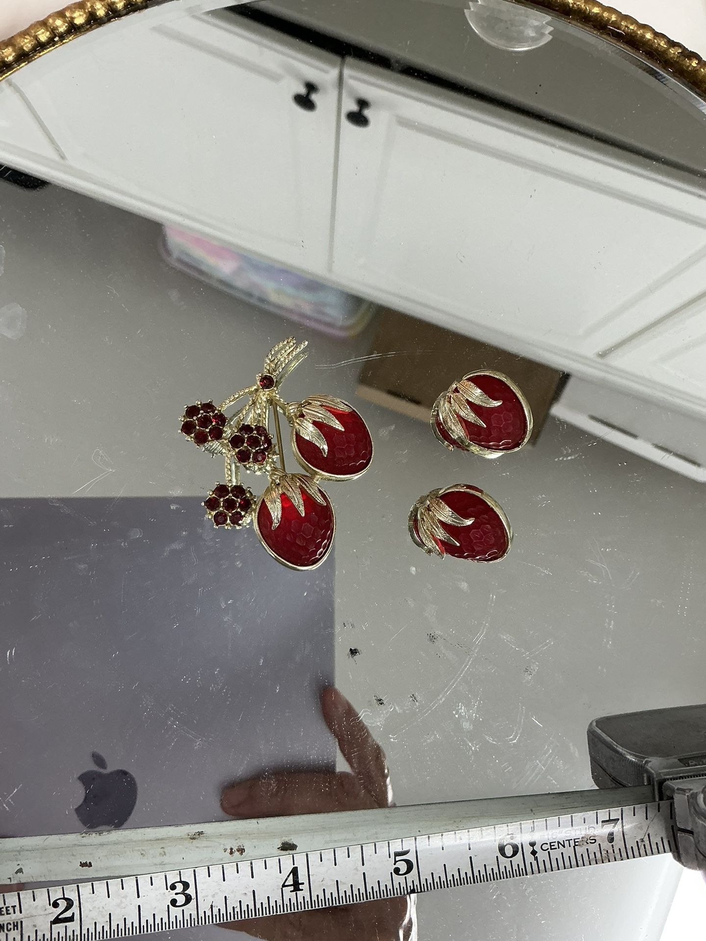 Vintage Strawberry Brooch And Earring Set