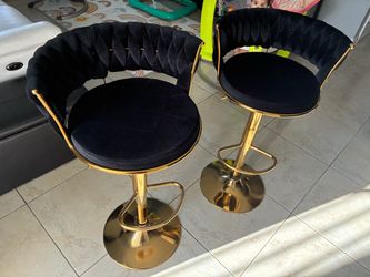 Black Velvet Bar Stools with Gold Base – Set of 2