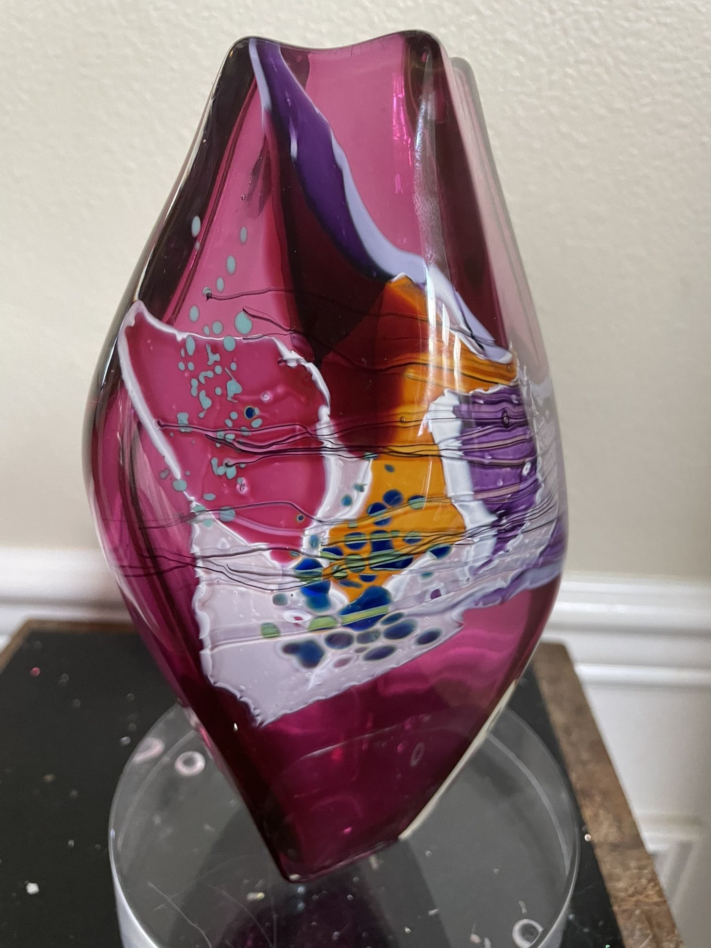 Signed Art Glass Vase with Dichroic Foil 8”