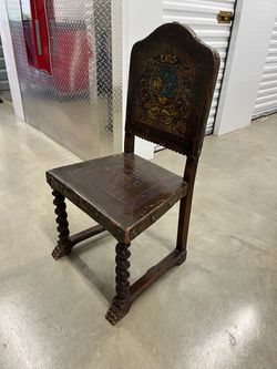 Antique Spanish Baroque Leather Side Chair