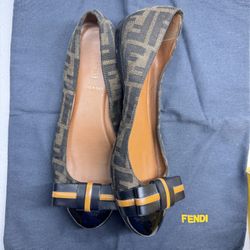 FENDI Tabacco Ballerina Zucca Flats size 38 & 7.5 us