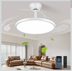 48" Retractable Ceiling Fan with Lights, Slim Fandelier Ceiling Fans with Lights and Remote, Dimmable 6 Speed Silent Modern Ceiling Fan with Light for