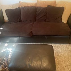 Cloth And Leather Pullout Bed Couch