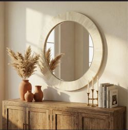 31” Round Mother of Pearl Mosaic Wall Mirror