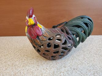 Vintage Cast Iron Chicken Rooster Hanging Candle Holder Lanter