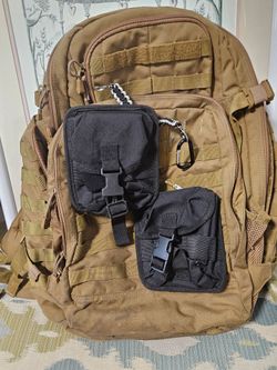 5.11 Tactical RUSH 24 2.0 Backpack Coyote Brown w/ 2 Black MOLLE Accessory Pouches